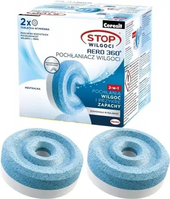 Obrázek produktu pro Ceresit PUREPOWER AERO 360°, 2 přírodní náplně, neutralizátory pachu pohlcující vlhkost, moderní tablety, 2x450g