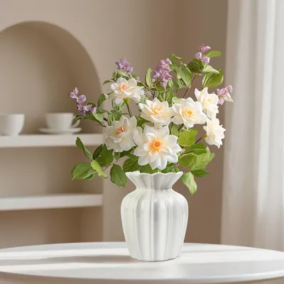 Keramikvase, weiß, 14 cm, für Trockenblumen, Boho-Stil