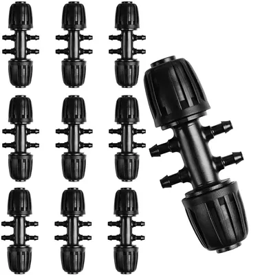 T-Stück Verbinder Tropfbewässerung 1/2" auf 1/4", 10er-Pack, schwarz