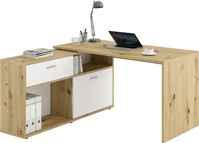 Produktbild von Schreibtisch >DIEGO< in Artisan Eiche Nachbildung-Brillantweiß - 138x75x138cm (BxHxT)