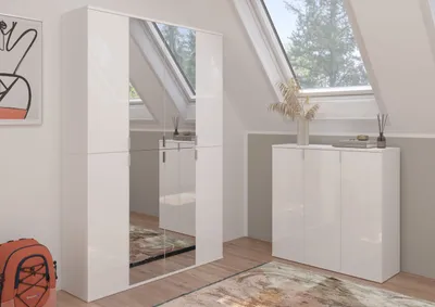 Produktbild von Projekt X Kleiderschrank mit Spiegelfront 4-türig Weiß / Weiß Hochglanz