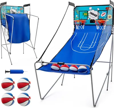 Produktbild von GOPLUS Basketball Schießmaschine, Baskeltballständer klappbar mit 8 Spielmodi, 4 Basketbällen & Handpumpe, Basketballautomat elektronisch