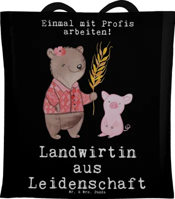 Produktbild von Mr. & Mrs. Panda Tote Bag Landwirtin Leidenschaft - Schwarz - Geschenk, Lustig, Schultasche, Beutel, Spruch, Bauernhof, Bäuerin, Shopping Tasche, Jutebeutel, Witzig
