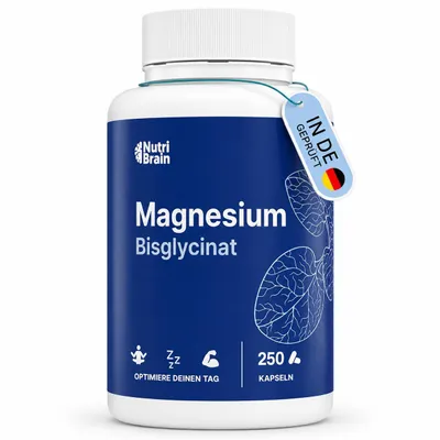 Produktbild von Magnesiumbisglycinat 2000 mg Hochdosiert, 250 Kapseln | Deutschland Labor | Premium: Chelatiertes Magnesium | Hohe Bioverfügbarkeit | Schlaf