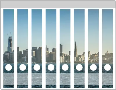 Produktbild von Wallario Ordnerrücken Sticker, selbstklebend für schmale Ordner, 8 Stück, Motiv Skyline von San Francisco