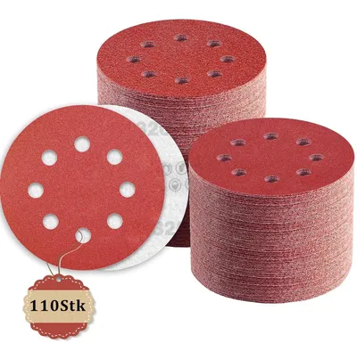 Obrázek produktu pro Brusný papír, 110 kusů, 125 mm, suchý zip, zrnitost 320, 8 otvorů, pro excentrické brusky