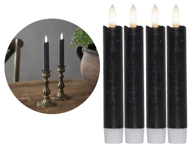 Produktbild von Stabkerzen LED mit Timer SCHWARZ 4 Stück indoor 6 Stunden - ECHTWACHS 15cm Höhe für Kerzen 2,2cm Durchmesser 2 AAA Batterien notwendig LED Stabkerzen flackernde Flamme bewegliche Flamme Licht