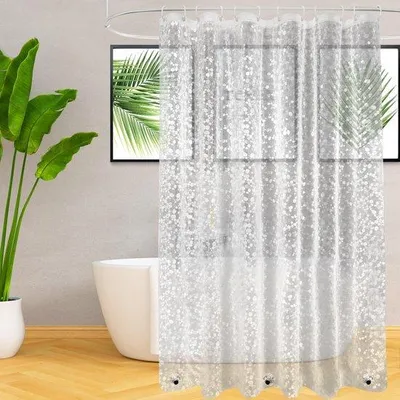Productafbeelding van Ibenzoa® Transparante douchegordijn, 180x200 cm – EVA, waterdicht en schimmelwerend, 3D-stenenmotief, 12 roestvrijstalen oogjes + 12 plastic haken, 3 magneten