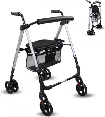 Produktbild von Mobiclinic, Rollator, Faltbar, Leicht, XXL-Sitz und -Korb, Stockhalter, Höhenverstellbar, Aus Aluminium, , Druckbremsen, Dehesa, Perlblau
