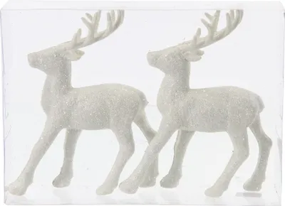 Produktbild von 2 Stück Hirsch Figur  weiß glitzer stehend 12 cm