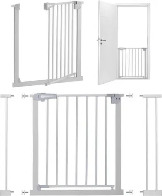 Productafbeelding van Famanu babyhek voor deuren en trappen - 73-82 cm - uitbreidbaar tot 103 cm - inclusief 2 verlengstukken - grijs - kinderveiligheid