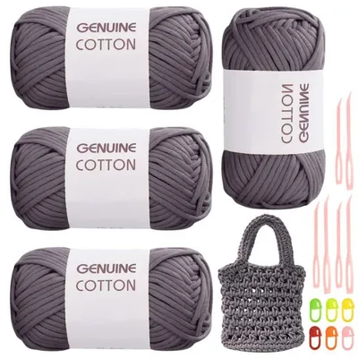 Image de Fil à crocheter, gris foncé, 4 pièces, composition coton-nylon, 80 mètres, avec accessoires, idéal pour les débutants