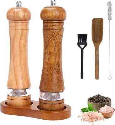 Obrázok produktu pre Drevený mlynček na soľ a korenie – nastaviteľná hrubosť mletia – 20 cm – žltohnedý