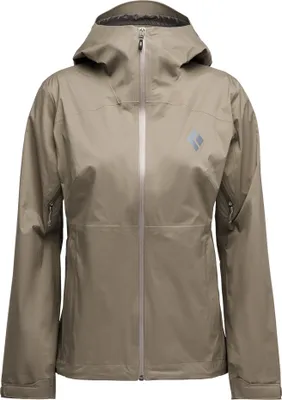 Hardshelljacke für Damen von Black Diamond in Beige mit Kapuze und Reißverschluss.