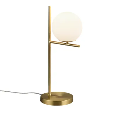 Image de Trio Leuchten - Art Deco Art Deco lampe de table or I laiton avec verre opalin - Flore I salon I chambre à coucher - acier long I rond - LED approprié E14