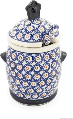 Produktbild von Original Bunzlauer Keramik 650 ml Honigtopf mit Honiglöffel 12,5 x 19,3 cm Design 4