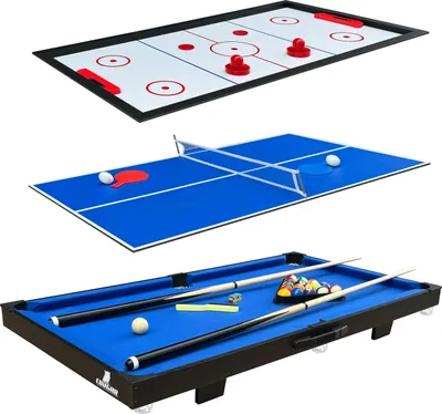 Produktbild von Cougar 3-in-1 Multi Spieltisch in Schwarz / Blau tragbar | Mini Multi funktions Spieltisch inkl. Zubehör | Multigame / Multispieltisch | Tischtennis,