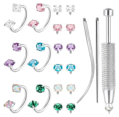 Produktbild von Lwezgi 16G Nasenring Lippenpiercing 6-Color Set, 8 mm Doppel Edelstein Nasenring