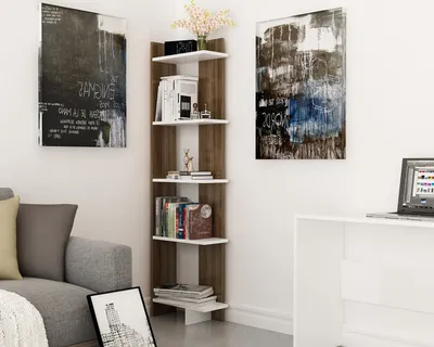 Produktbild von Skye Decor, Als - Walnut, White, Bücherregal, Nussbaum, 100 % MELAMINBESCHICHTETE SPANPLATTEN, 45 x 22 x 170 cm