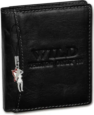 Image de Wild Things Only Portefeuille RFID Blocker noir en cuir véritable D2OPJ115S