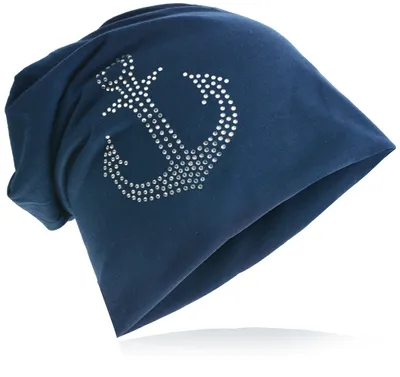 Produktbild von Beanie Muetze Strass Anker Dunkelblau
