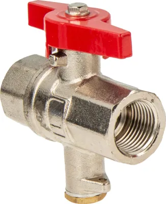 Produktbild von tecuro Kugelhahn mit Messfühleranschluss M10 x 1 mm, 1/2 Zoll IG/IG, MS-vernickelt, Flügelgriff