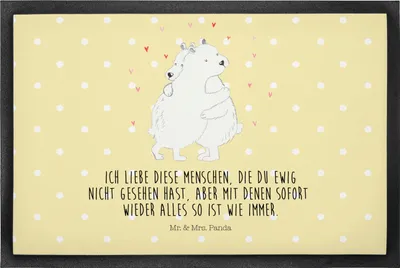 Produktbild von Mr. & Mrs. Panda Fussmatte Eisbär Umarmen 50 x 75 cm - Gelb Pastell - Geschenk, Schmutzfangmatte, fußmatte, Schmutzmatte, Fußabtreter, Gummimatte, Lustige Sprüche