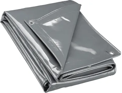 Zdjęcie produktu dla Szara plandeka Wiltec odporna na warunki atmosferyczne, wodoodporna plandeka z oczkami 3 x 4 m, plandeka poliestrowa 650 g/m², plandeka ogrodowa odporna na promieniowanie UV, wytrzymała plandeka ochronna z powłoką PVC