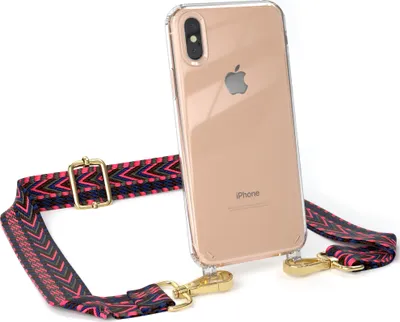 Produktbild von EAZY CASE Handykette - Verstellbarer Trageriemen kompatibel mit Apple iPhone XS Max, Handykordel mit transparenter Silikon-Hülle, Band in Rosa