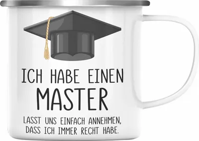 Produktbild von Trendation - Master Bestanden Geschenk Abschluss Emaille Tasse Spruch Master Graduation Bestandene Prüfung Geschenkidee (Silber)