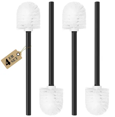 Productafbeelding van Toiletborstel - Met roestvrijstalen handvat en handschoenen - Voor het reinigen van het toilet - Wit, Ø 6,5 cm - 4 stuks