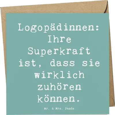 Produktbild von Mr. & Mrs. Panda doppelkarte Spruch Logopädin Superkraft - Meeresbrise - Geschenk, faltkarte, Glückwunschkarte, Grußkarte, Klappkarte, anlasskarte, Sprache, Beruf