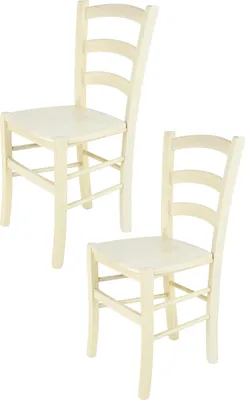 Image de t m c s Tommychairs - Lot de 2 chaises VENICE pour la cuisine et la salle à manger, structure robuste en hêtre laqué blanc Anilinfabre et assise en bois