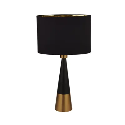 Produktbild von Tischlampe Metall Stoff D: 18,5 cm 58,5 cm in Schwarz Gold Kupfer E27 rund Modern Tischleuchte