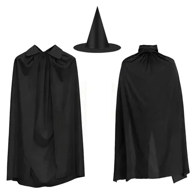 Zdjęcie produktu dla Peleryna wampira dla dzieci z kapeluszem czarownicy - Kostium na Halloween - 90 cm - Czarny