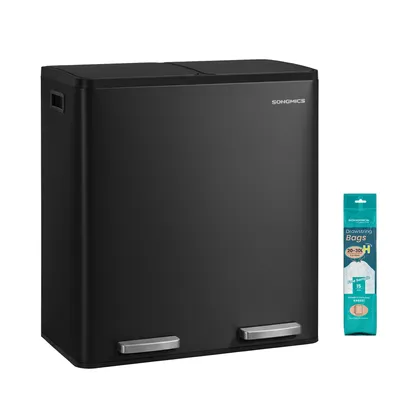Produktbild von Abfalleimer 2 Fächer, Mülleimer 2 x 30 L, Tretmülleimer Softclose-Deckel, Küche, herausnehmbare Inneneimer, schwarz