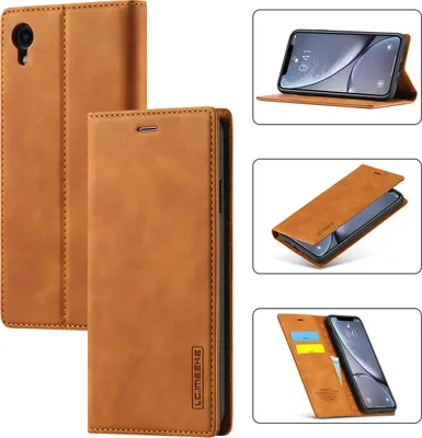 Obrázek produktu pro iPhone XR Kožené pouzdro s funkcí stojánku a držákem karet, peněženkový design pouzdro pro iPhone XR Hnědý