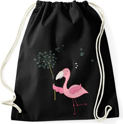 Produktbild von Turnbeutel Flamingo Pusteblume Dandelion 100% Baumwolle Moonworks® schwarz unisize