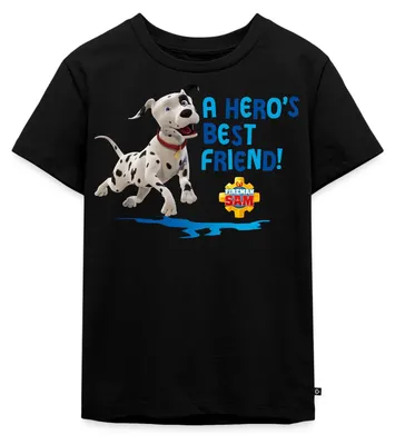 Produktbild von Spreadshirt Feuerwehrmann Sam™ Dalmatiner Schnuffi Süß Kinder Premium T-Shirt, 122/128 (6 Jahre), Schwarz