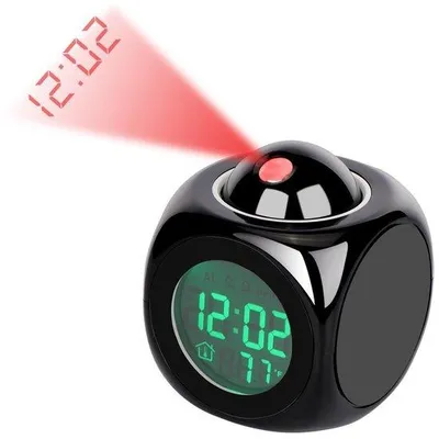 Obrázek produktu pro Multifunkční LED projektorový kalendář, černý, s LED displejem.