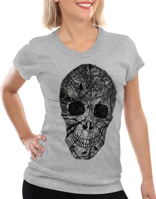 Produktbild von style3 Nature Skull T-Shirt Damen Totenkopf, Farbe:Grau meliert, Größe:M