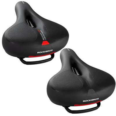 Image de ROCKBROS, ensemble de 2 selles de vélo, modèles pour hommes et femmes, ergonomiques, pour vélo de montagne, vélo de course, 26x22 cm, rouge et noir