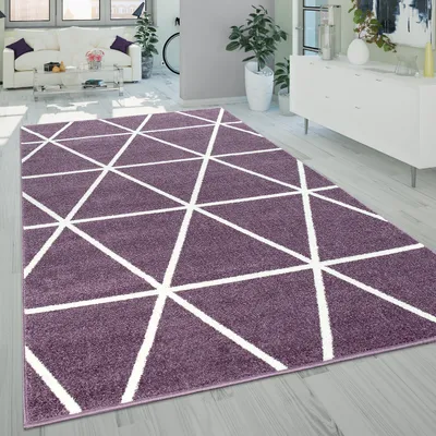 Image de Tapis salon à poils courts pastel motif géométrique losanges violet dimensions 70 x 250 cm