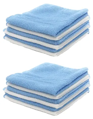 Produktbild von 12 Stück Allzwecktücher Microfasertuch Reinigungstücher Poliertuch Putzlappen Putztücher Blau Weiß 30 x30 cm 12