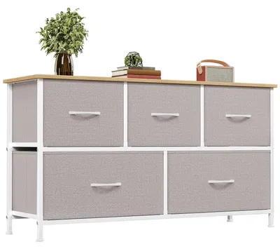 Productafbeelding van Stoffen commode met 5 lades, asgrijs, 100x55x30 cm