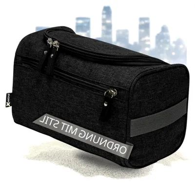 Produktbild von Kulturbeutel für Herren in Schwarz - Praktisch und Robust - Wasserfeste Waschtasche zum Aufhängen