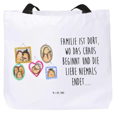 Produktbild von Mr. & Mrs. Panda Schultasche Igel Familie - Weiß - Geschenk, Muttertag, Bilder, Strandtasche, Schwester, Laptoptasche, Tote Bag, Tasche, Reisetasche