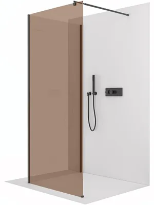 Zdjęcie produktu dla CERANO – Kabina prysznicowa Walk-in Onyx Corner Round L/P – 8 mm – okrągła podpórka – matowa czerń, szkło w kolorze brązu – 100 x 90 x 200 cm