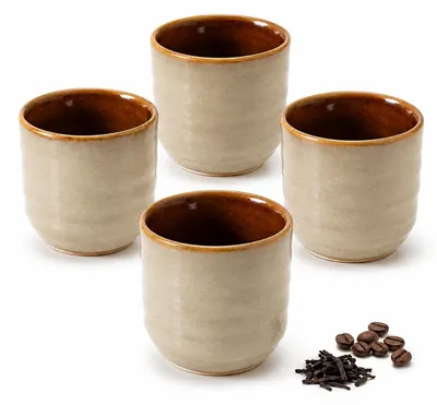 4 Espressokopje ohne Henkel, 160 ml, Keramik, Vintage, Braun
