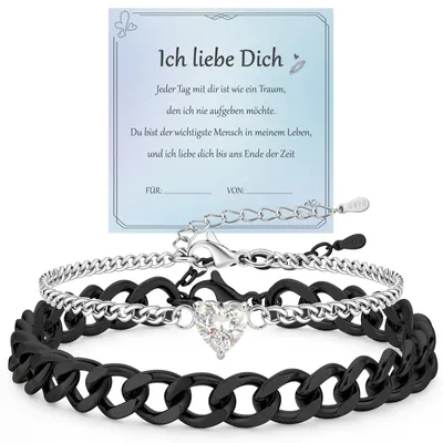 Produktbild von Partner Armbänder Armband Damen Silber 925 Verstellbar, Silber+Schwarz